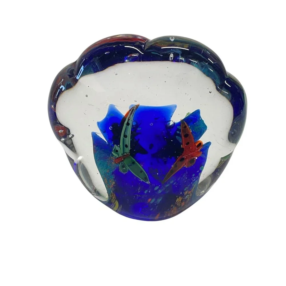 Murano Style Art Glass Paperweight Shell Aquarium Butterfly Fish‎ Vintage